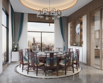 新中式家居餐厅3D模型下载